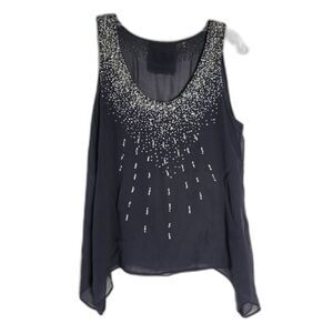 LOVE HAPPINESS Black Lined Sequins Sheer Party Tank Top Medium
